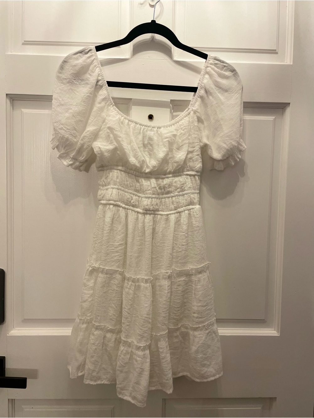 Streetwear Society White Puff-Sleeve Off-Shoulder Smocked Peasant Dress